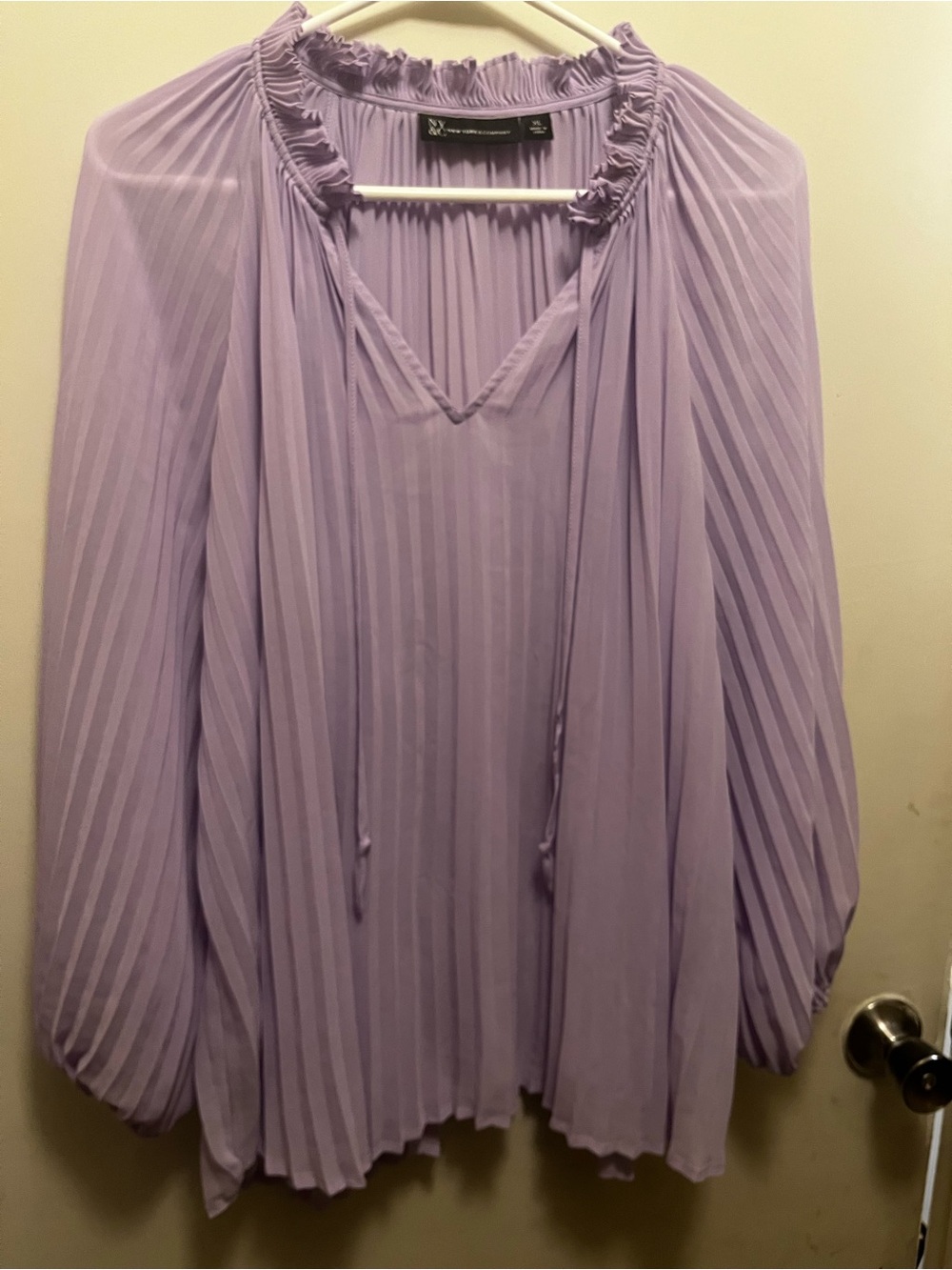 New York & Company Lavender Pleated Peasant Blouse